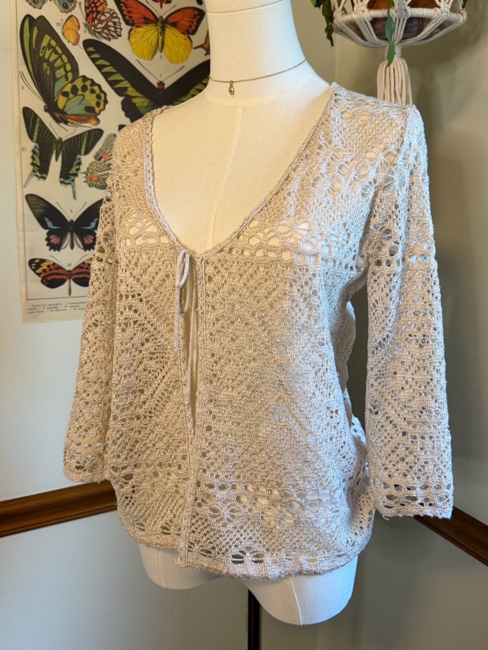 Necessary Objects Cream Openwork Crochet Cardigan
